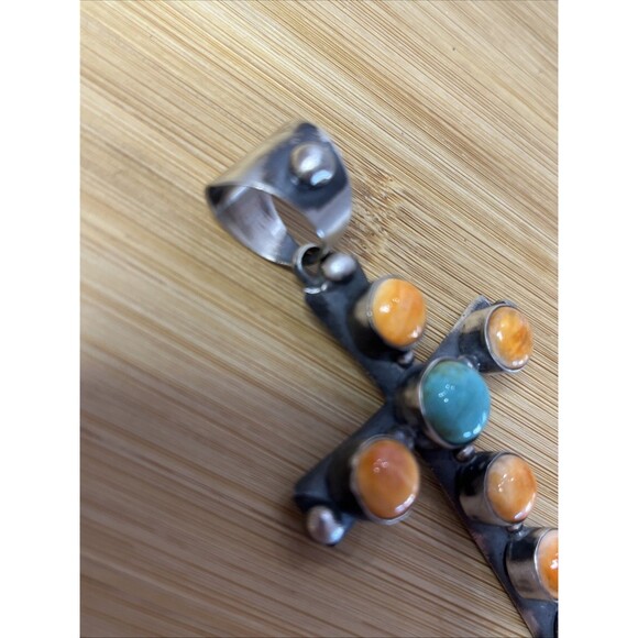 Chimney Butte Native American Sterling Cross Pendant Turquoise Spiney Oyster - Picture 7 of 9